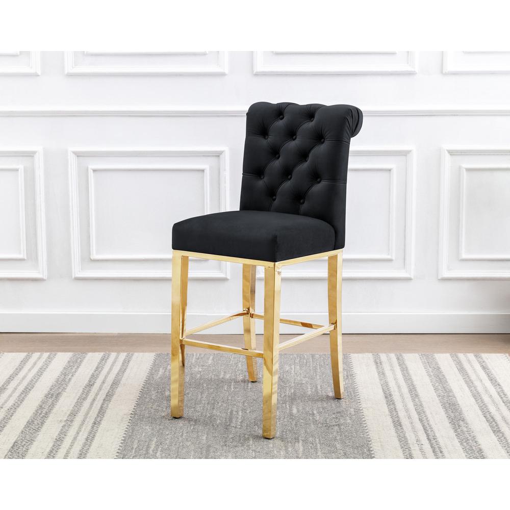 29″ Black velvet barstool with gold color base (SET OF 2)