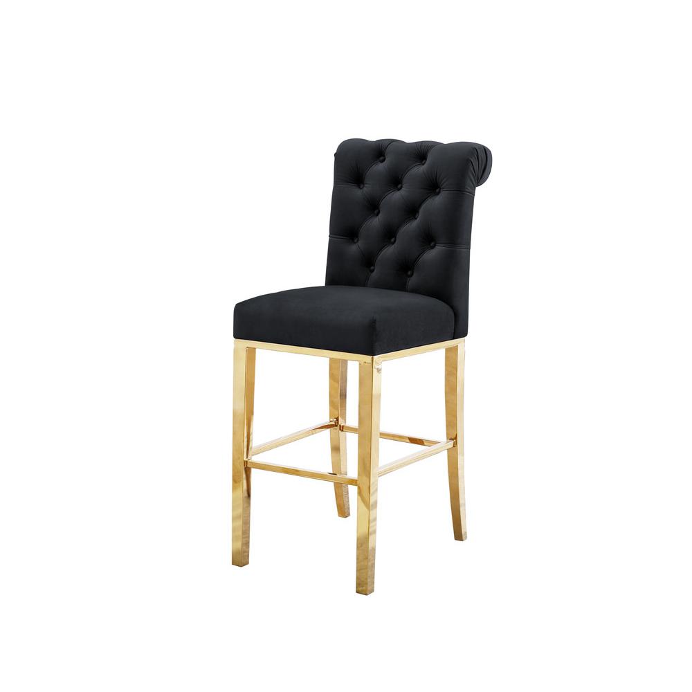 29″ Black velvet barstool with gold color base (SET OF 2)