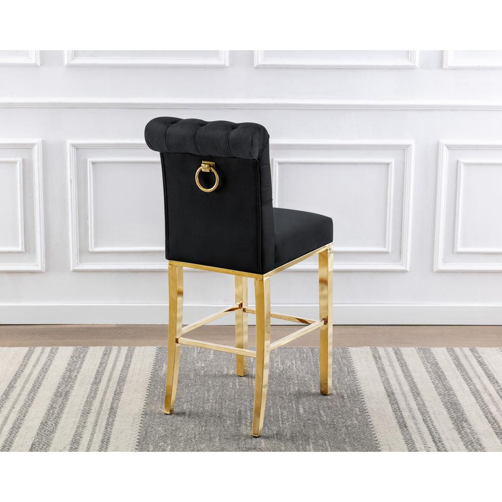 29″ Black velvet barstool with gold color base (SET OF 2)