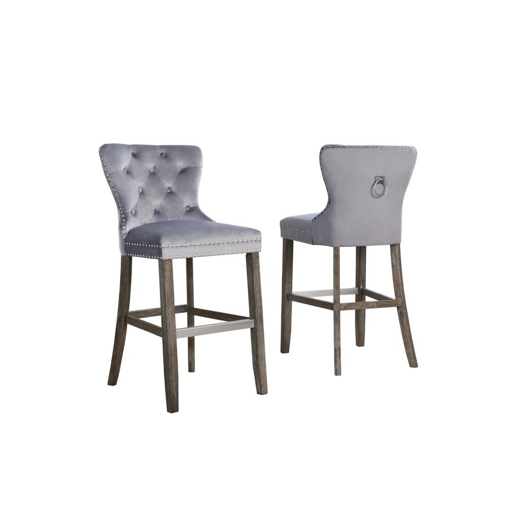 29″ Tufted Velvet Upholstered Bar stool in Weathered Grey
