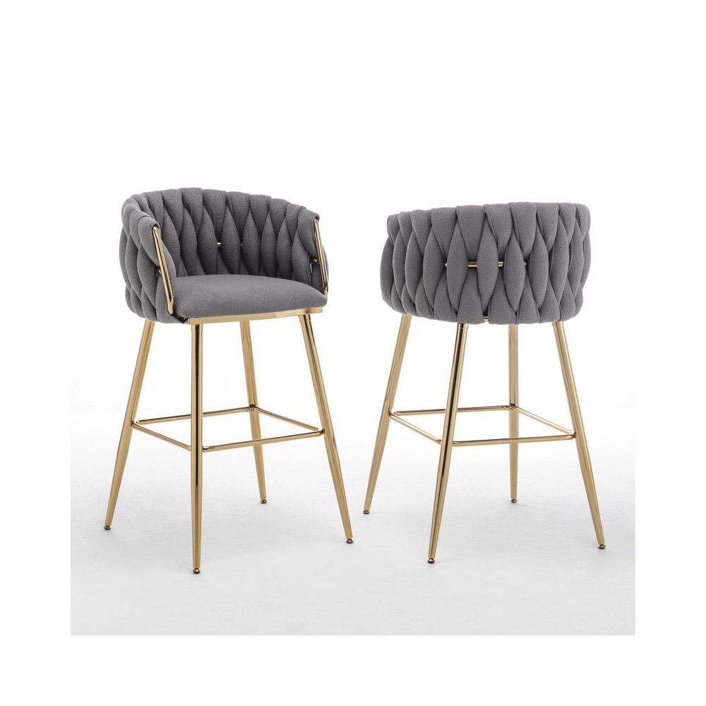 Best Quality Furniure Dark Grey Boucle Fabric With Gold Base Barstools