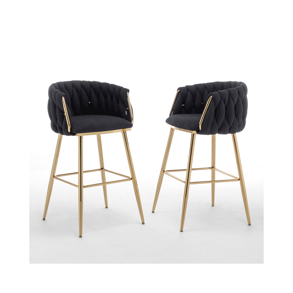 Best Quality Furniure Black Boucle Fabric With Gold Base Barstools
