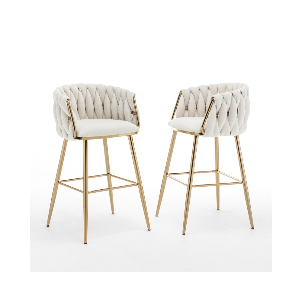 Best Quality Furniure Cream Boucle Fabric With Gold Base Barstools
