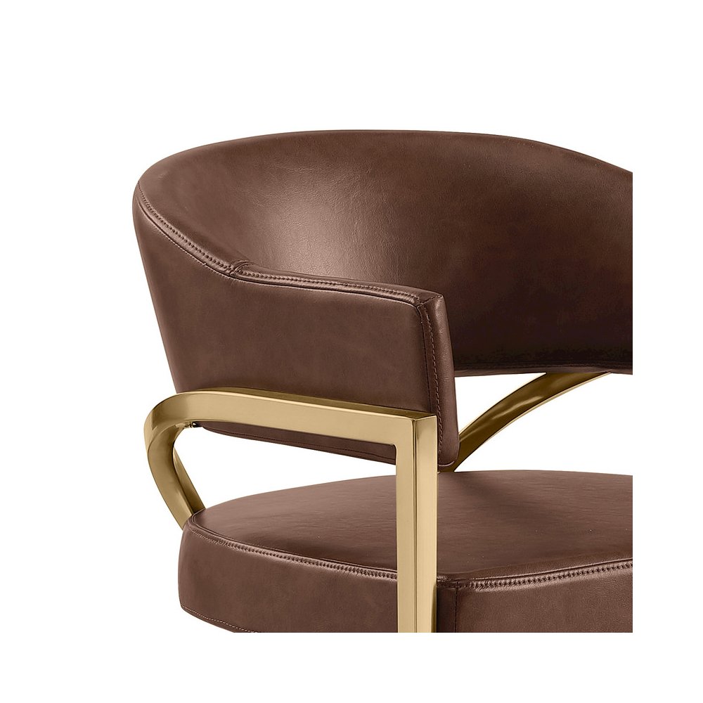 Single Leather-Aire Barstool Mocha with Gold Chrome Base
