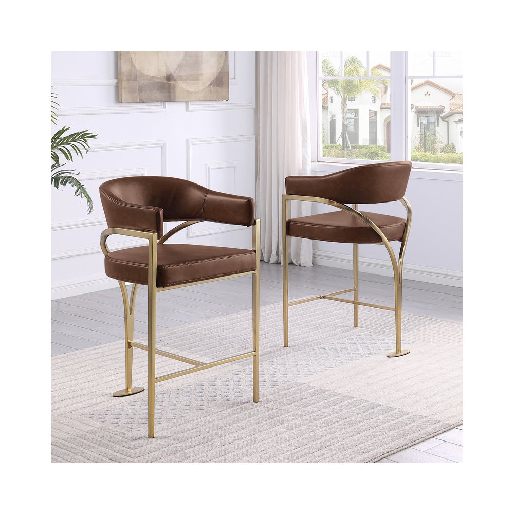 Single Leather-Aire Barstool Mocha with Gold Chrome Base