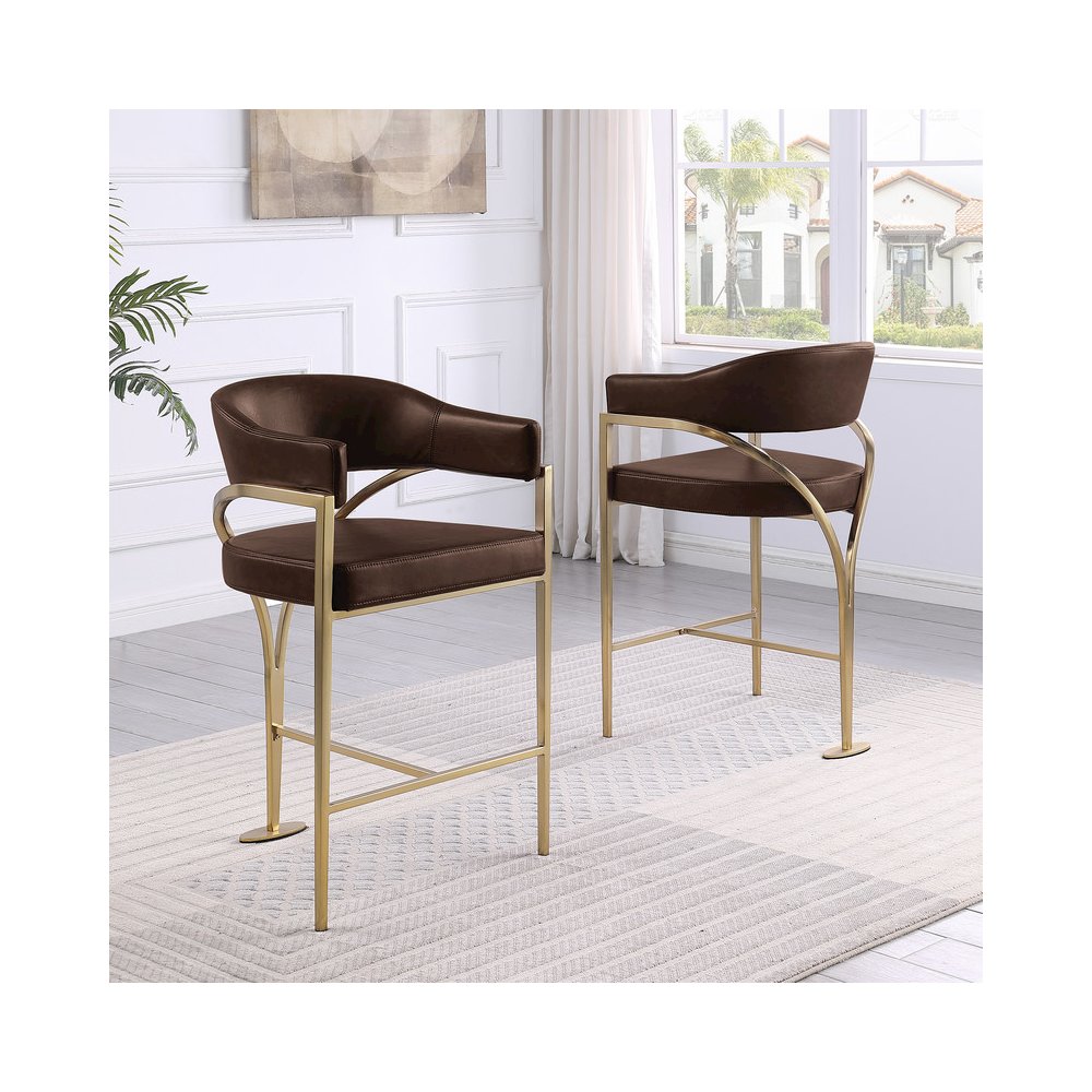Single Leather-Aire Barstool Espresso with Gold Chrome Base