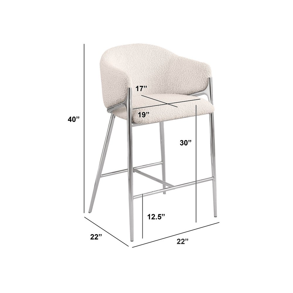 Cream barstools (29″) in boucle fabric and Silver chrome base (SET OF 2)