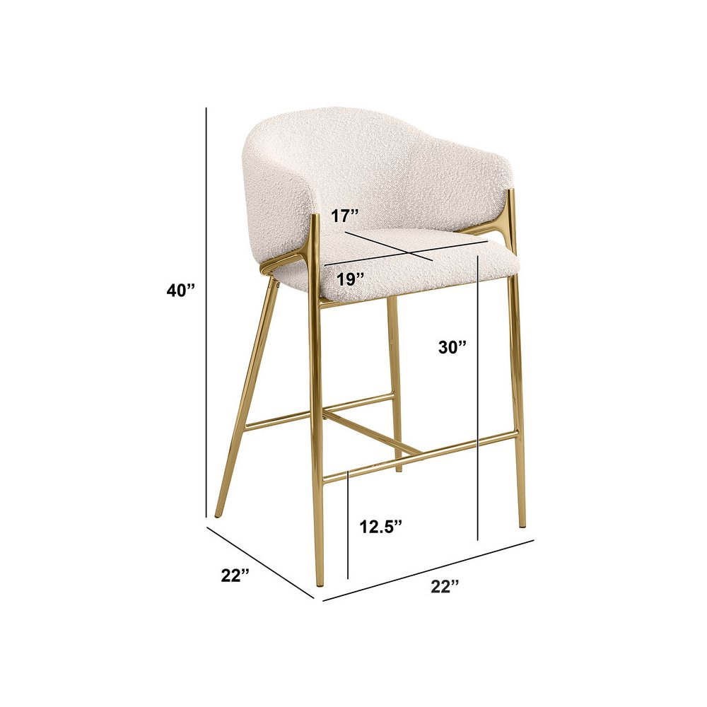 Cream barstools (29″) in boucle fabric and gold chrome base (SET OF 2)