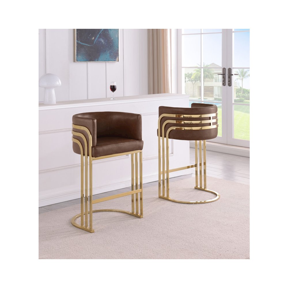 Leaather-Aire Mocha Counterheights 24″ with Gold Chrome (Set of 2)