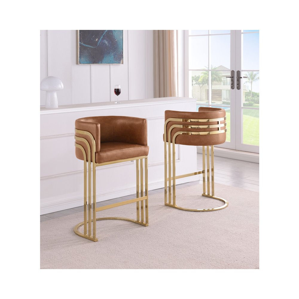 Leaather-Aire Toffee Counterheights 24″ with Gold Chrome (Set of 2)