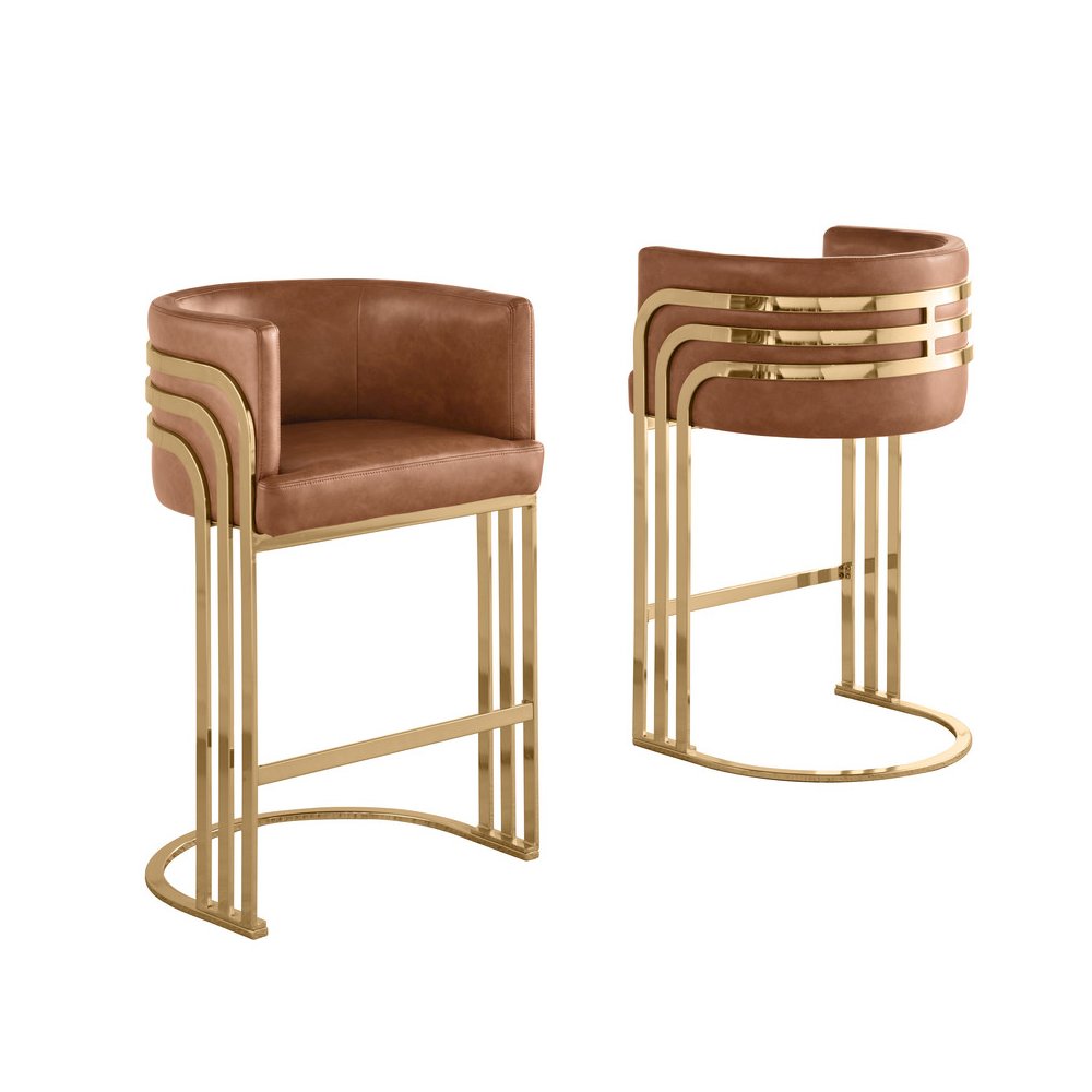 Leaather-Aire Toffee Counterheights 24″ with Gold Chrome (Set of 2)