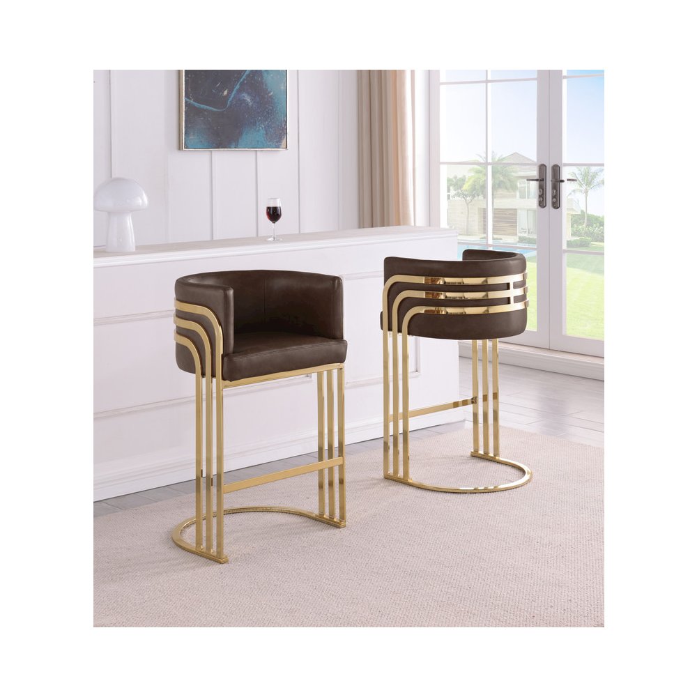 Leaather-Aire Espresso Counterheights 24″ with Gold Chrome (Set of 2)