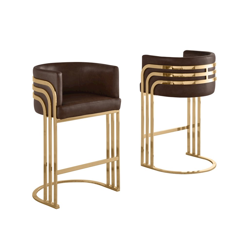 Leaather-Aire Espresso Counterheights 24″ with Gold Chrome (Set of 2)