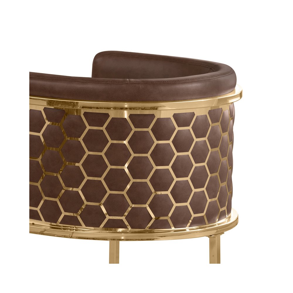 Mocha Leather-Aire Fabric Counterheight with Gold Matte Chrome Base (Set of 2)