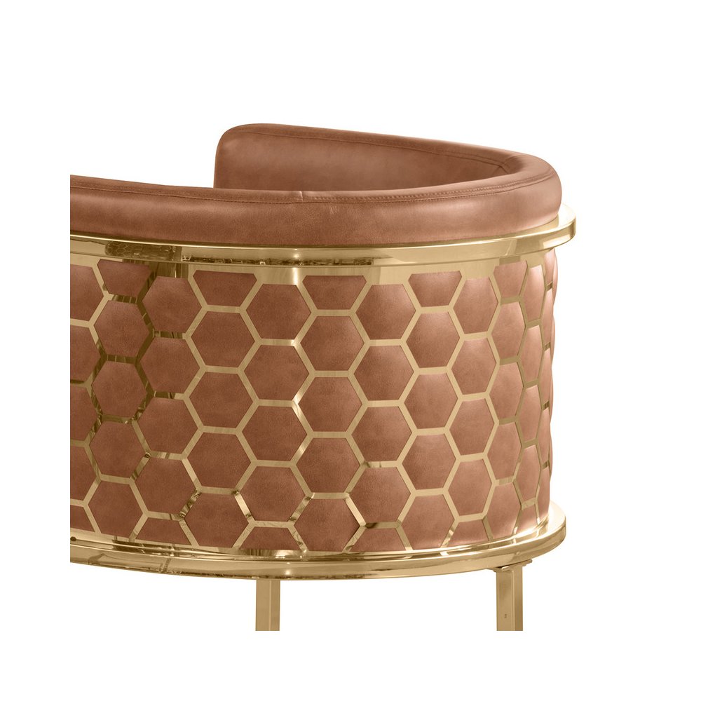 Toffee Leather-Aire Fabric Counterheight with Gold Matte Chrome Base (Set of 2)