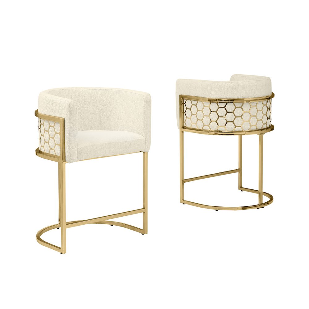 Honeycomb back barrel chair in Cream with gold base