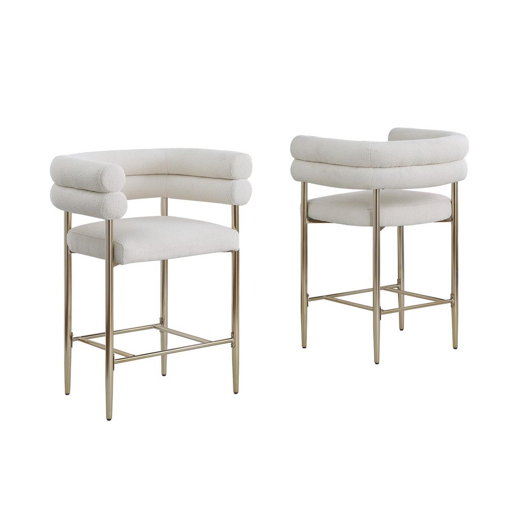 Beige teddy fur upholstered counter high chairs