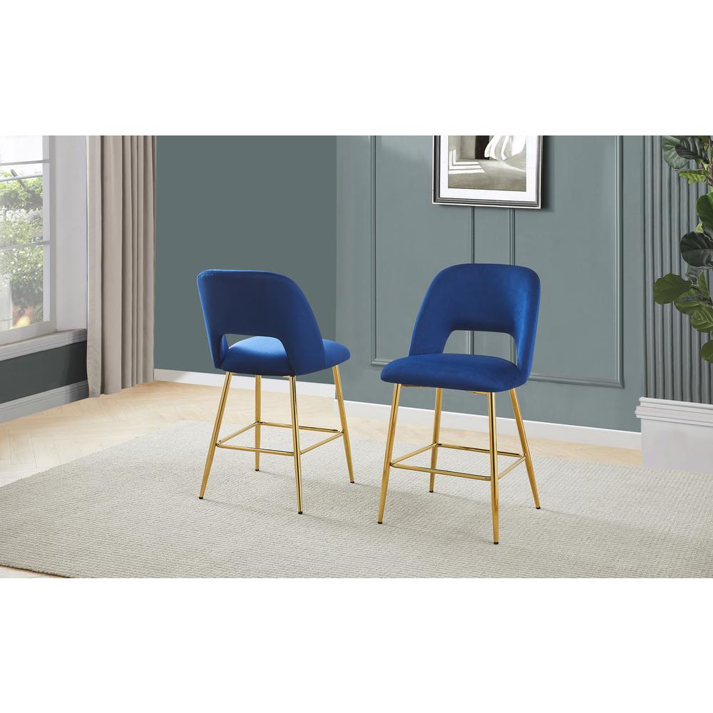 Navy blue with gold base bar stool (SET OF 2)