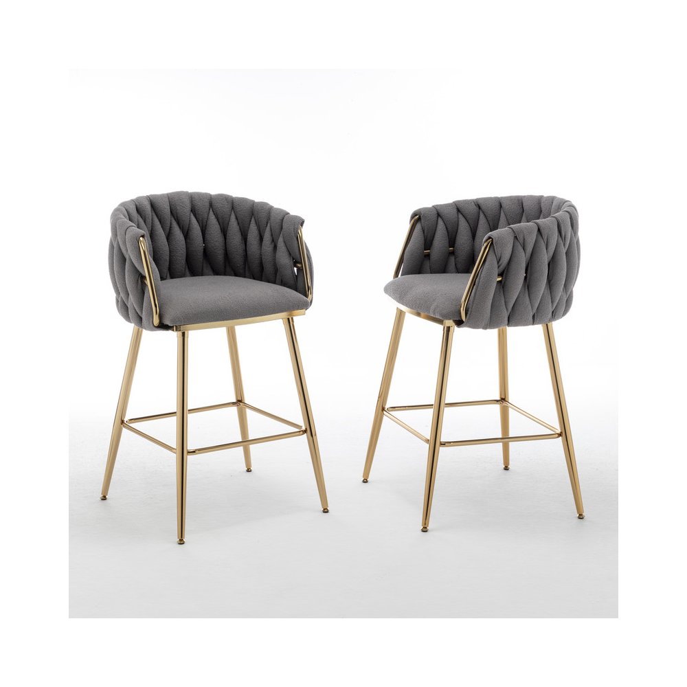 Dark Grey Boucle Fabric With Gold Base Counter-Height