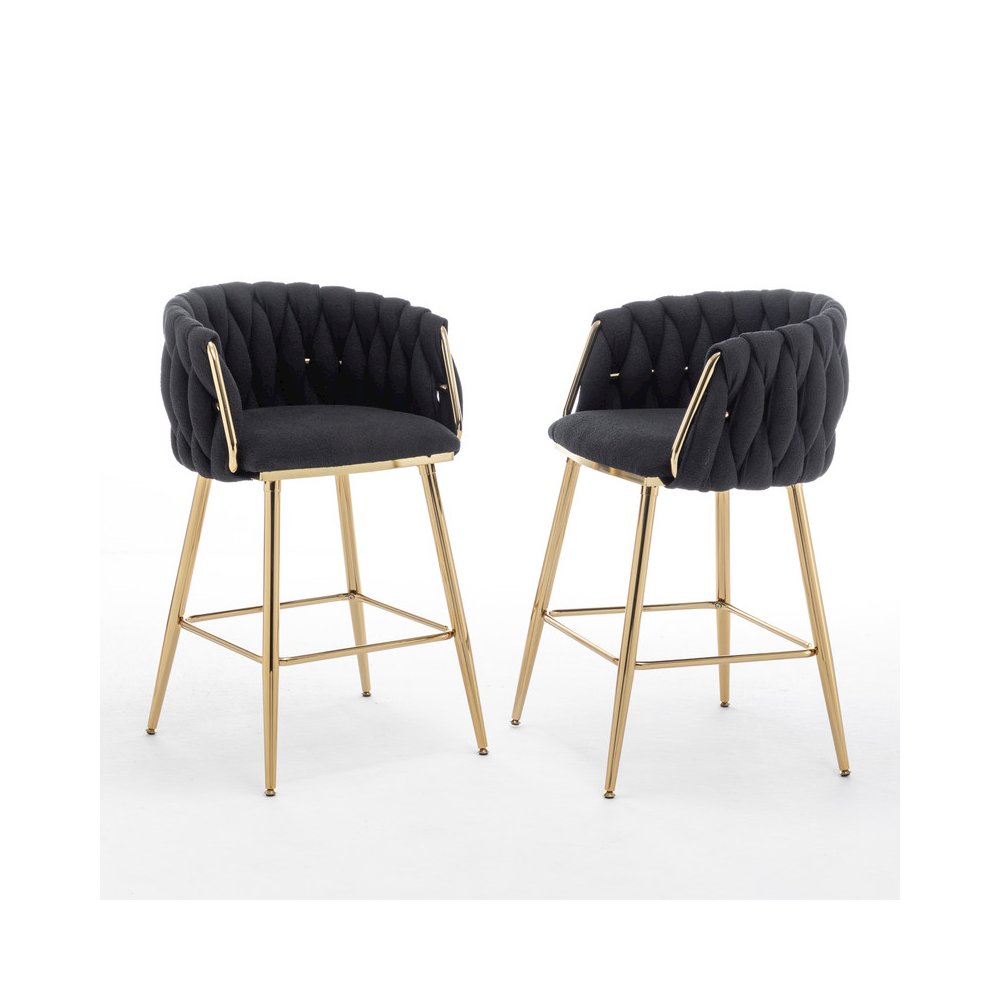 Black Boucle Fabric With Gold Base Counter-Height