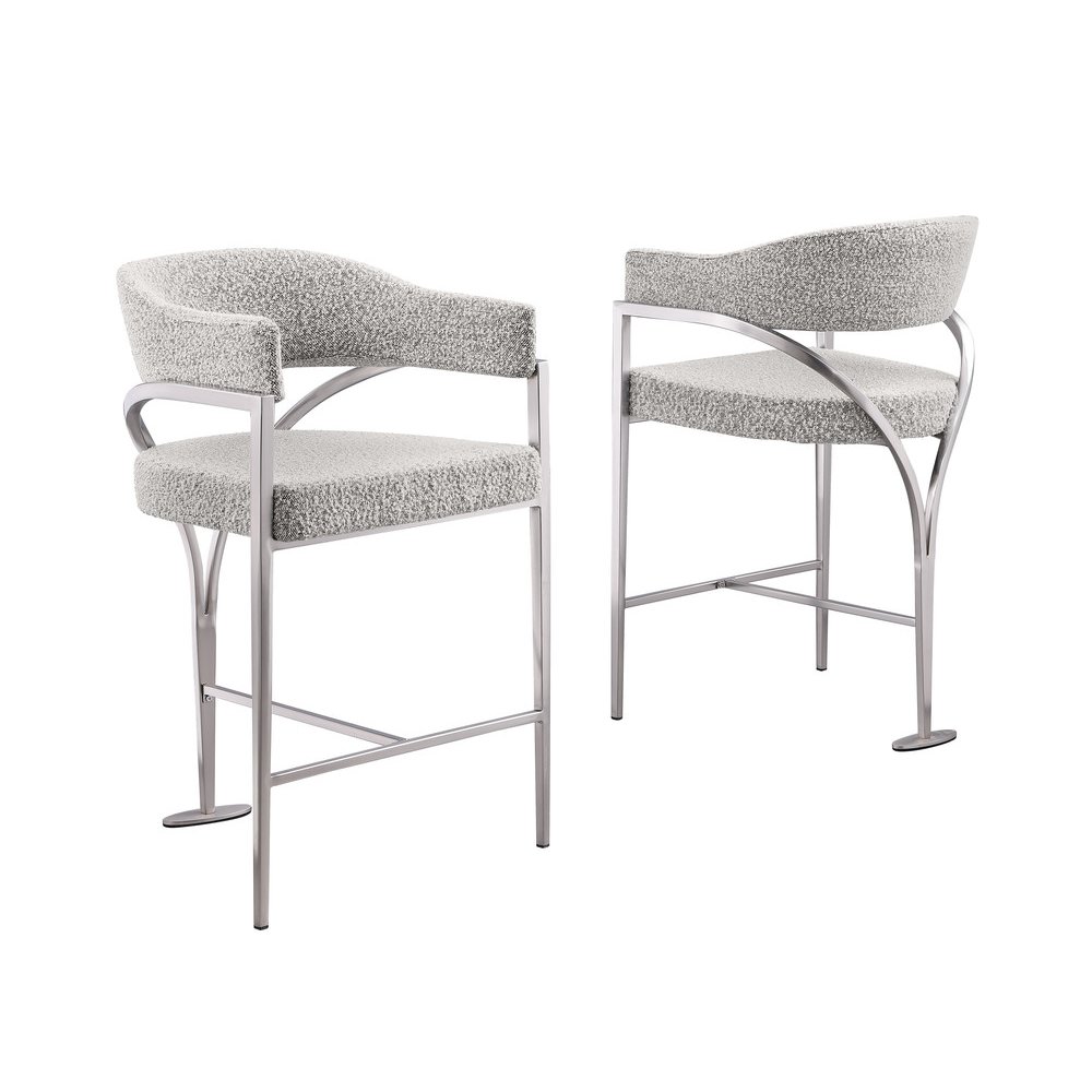 Rich Gray Boucle Fabric Counterheights with Gold Matte Chrome Base (Set of 2)