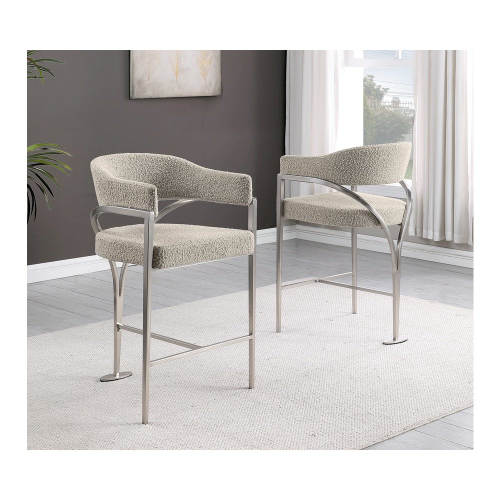 Gray Boucle Fabric Counterheights with Gold Matte Chrome Base (Set of 2)