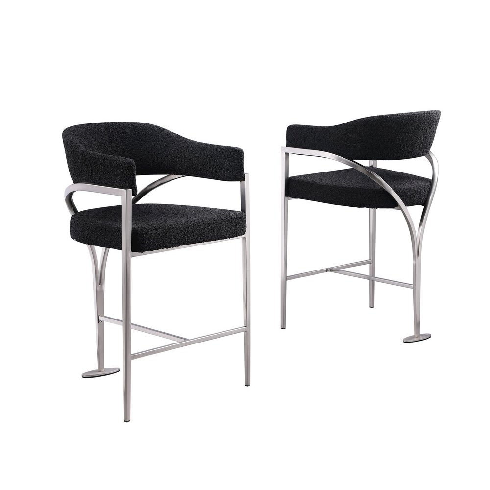 Black Boucle Fabric Counterheights with Gold Matte Chrome Base (Set of 2)