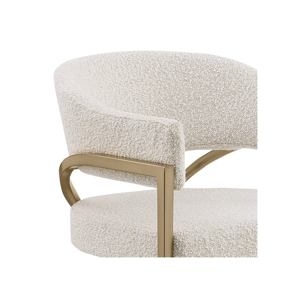 Cream Boucle Fabric Counterheights with Gold Matte Chrome Base (Set of 2)