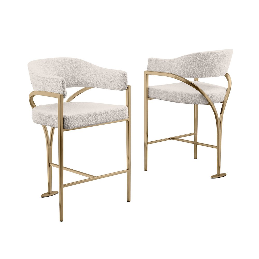 Cream Boucle Fabric Counterheights with Gold Matte Chrome Base (Set of 2)