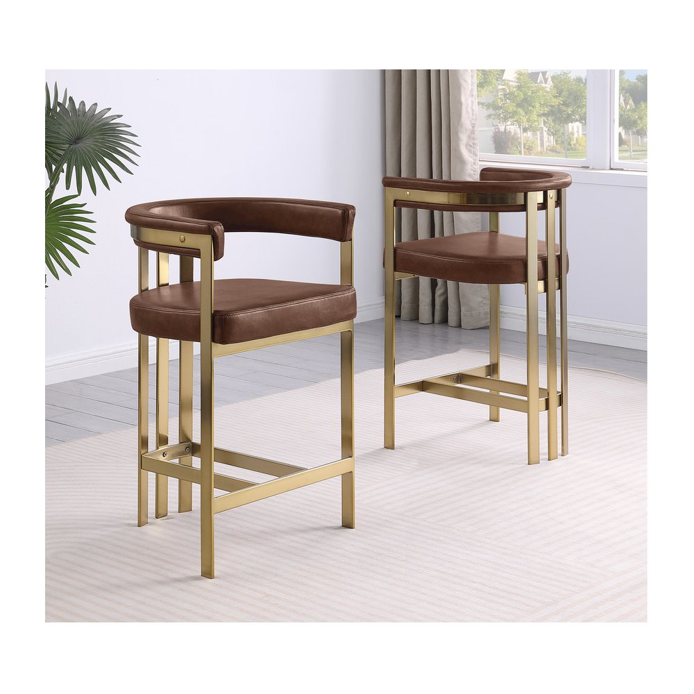 Single Leather-Aire Barstool Mocha with Gold Chrome Base