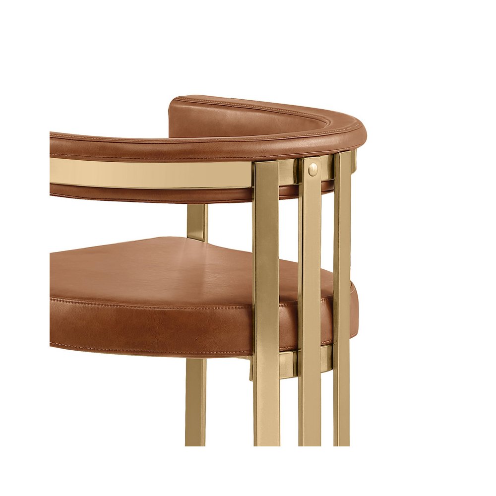 Toffee Leather-Aire Fabric Counterheight with Gold Matte Chrome Base (Set of 2)