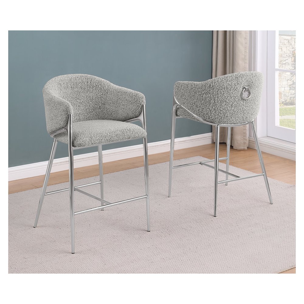Rich Gray Counterheight (26″) In Boucle Fabric And Silver Chrome Base (Set Of 2)