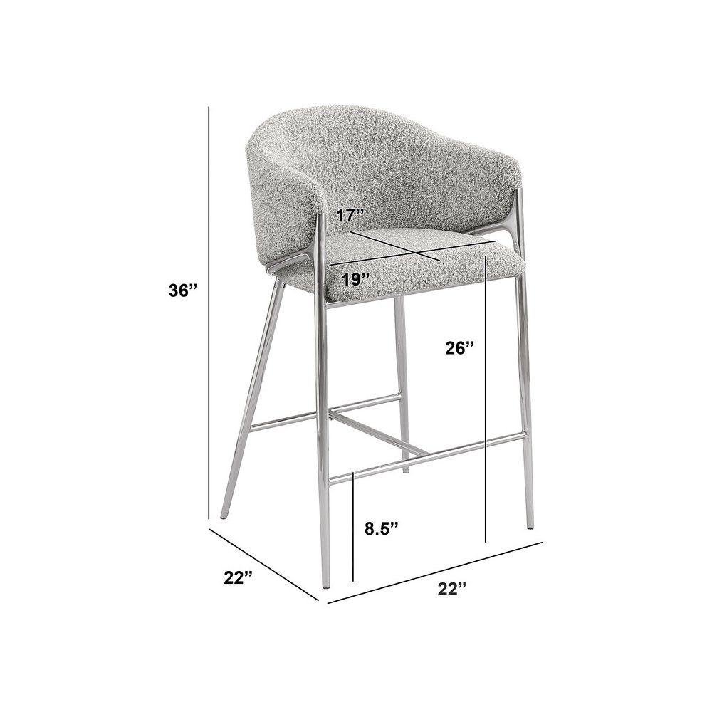 Rich Gray Counterheight (26″) In Boucle Fabric And Silver Chrome Base (Set Of 2)