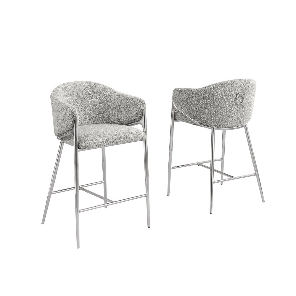 Rich Gray Counterheight (26″) In Boucle Fabric And Silver Chrome Base (Set Of 2)