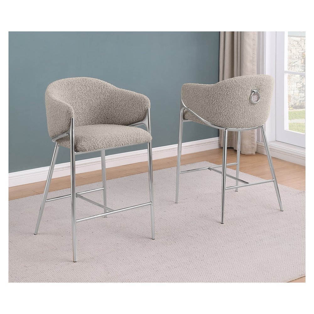 Gray Counterheight (26″) In Boucle Fabric And Silver Chrome Base (Set Of 2)