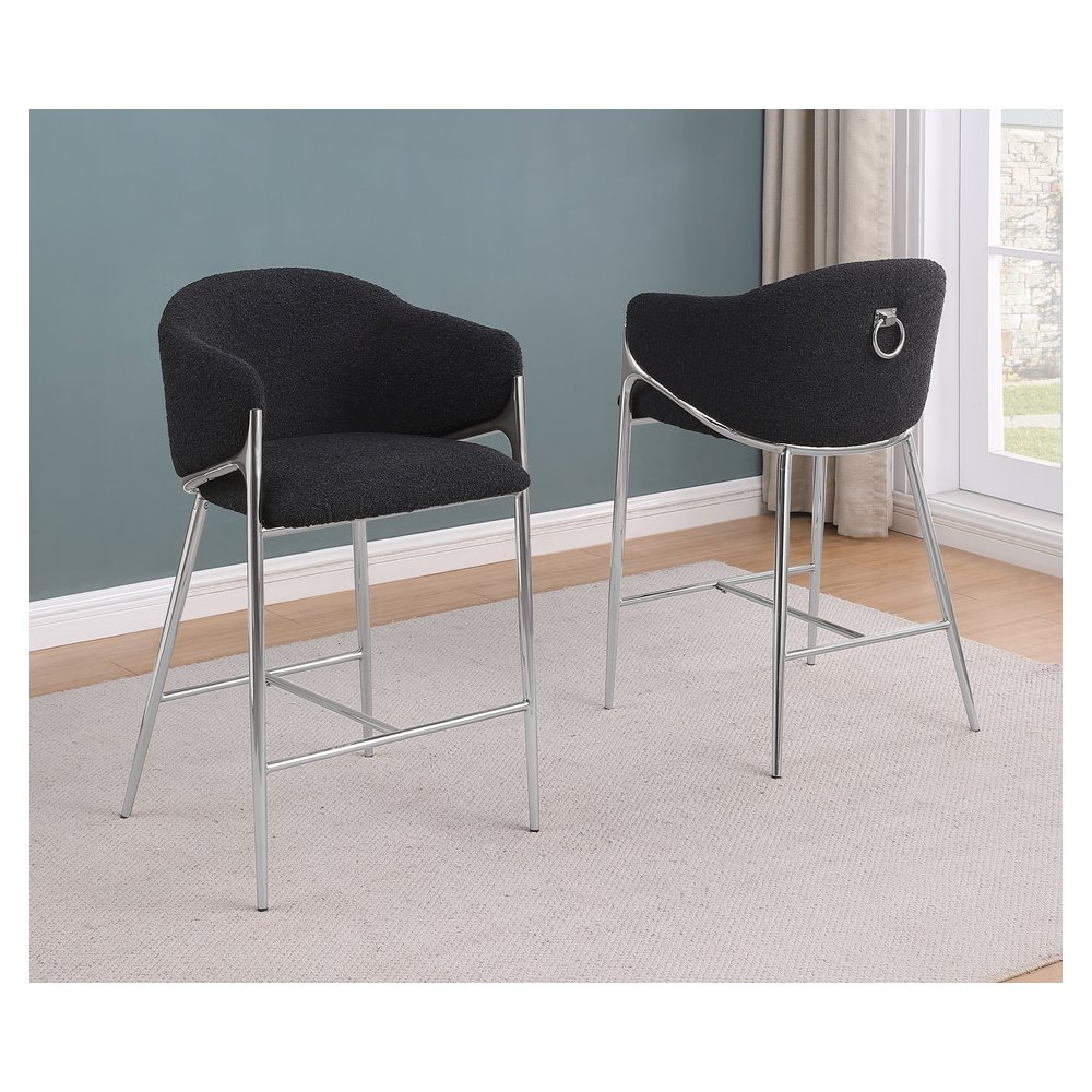 Black Counterheight (26″) In Boucle Fabric And Silver Chrome Base (Set Of 2)