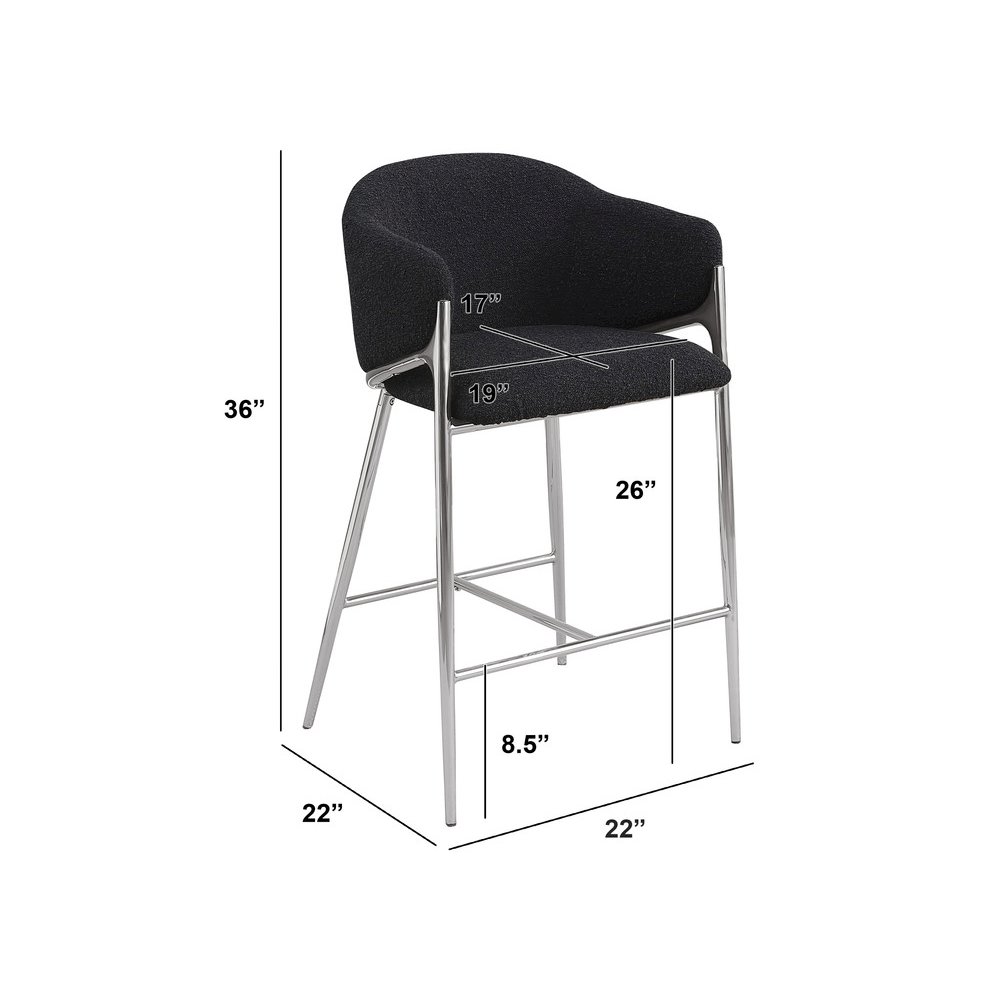 Black Counterheight (26″) In Boucle Fabric And Silver Chrome Base (Set Of 2)