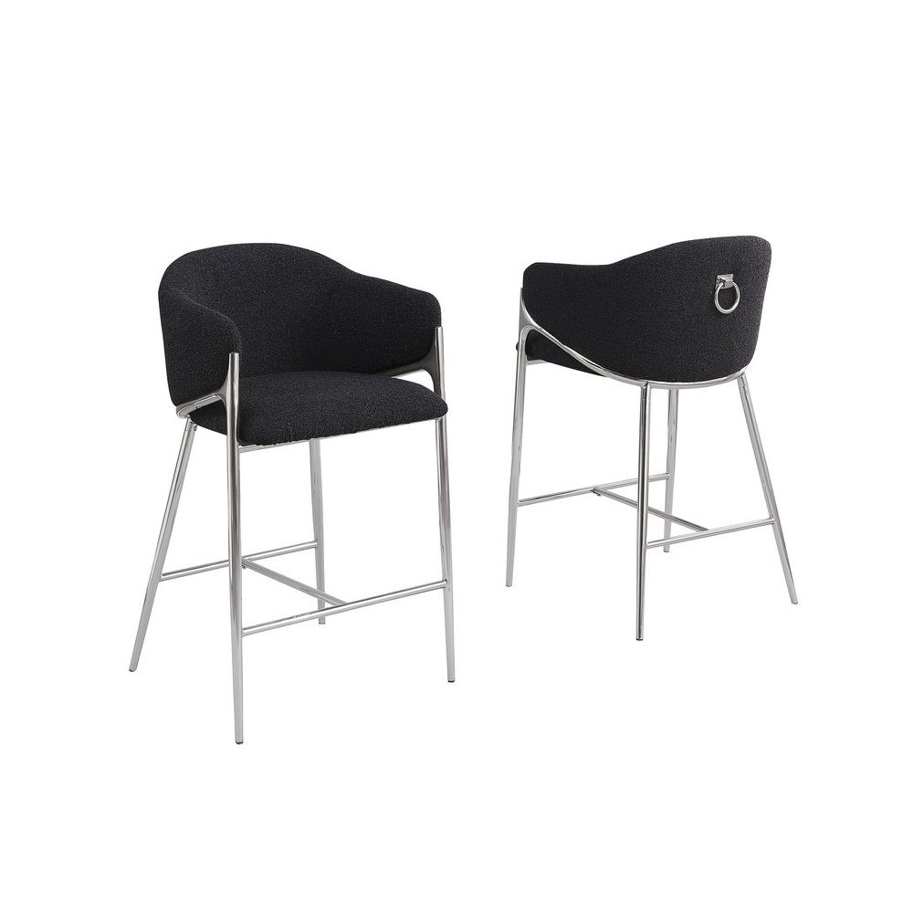 Black Counterheight (26″) In Boucle Fabric And Silver Chrome Base (Set Of 2)