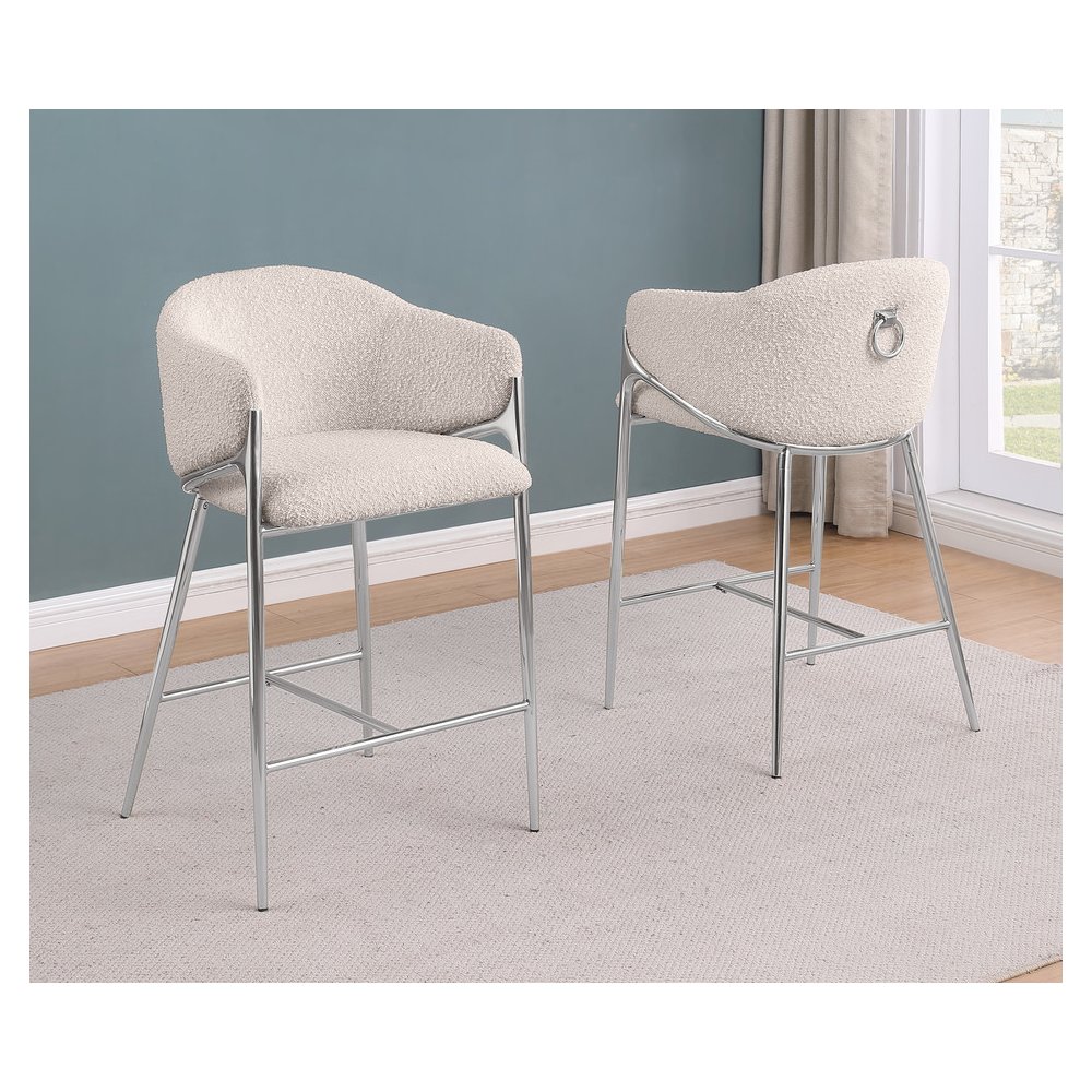 Cream Counterheight (26″) In Boucle Fabric And Silver Chrome Base (Set Of 2)