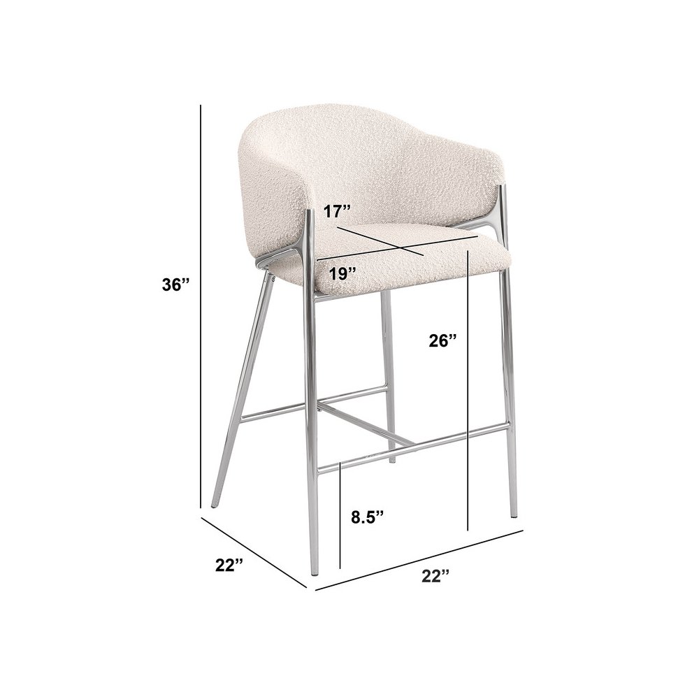 Cream Counterheight (26″) In Boucle Fabric And Silver Chrome Base (Set Of 2)