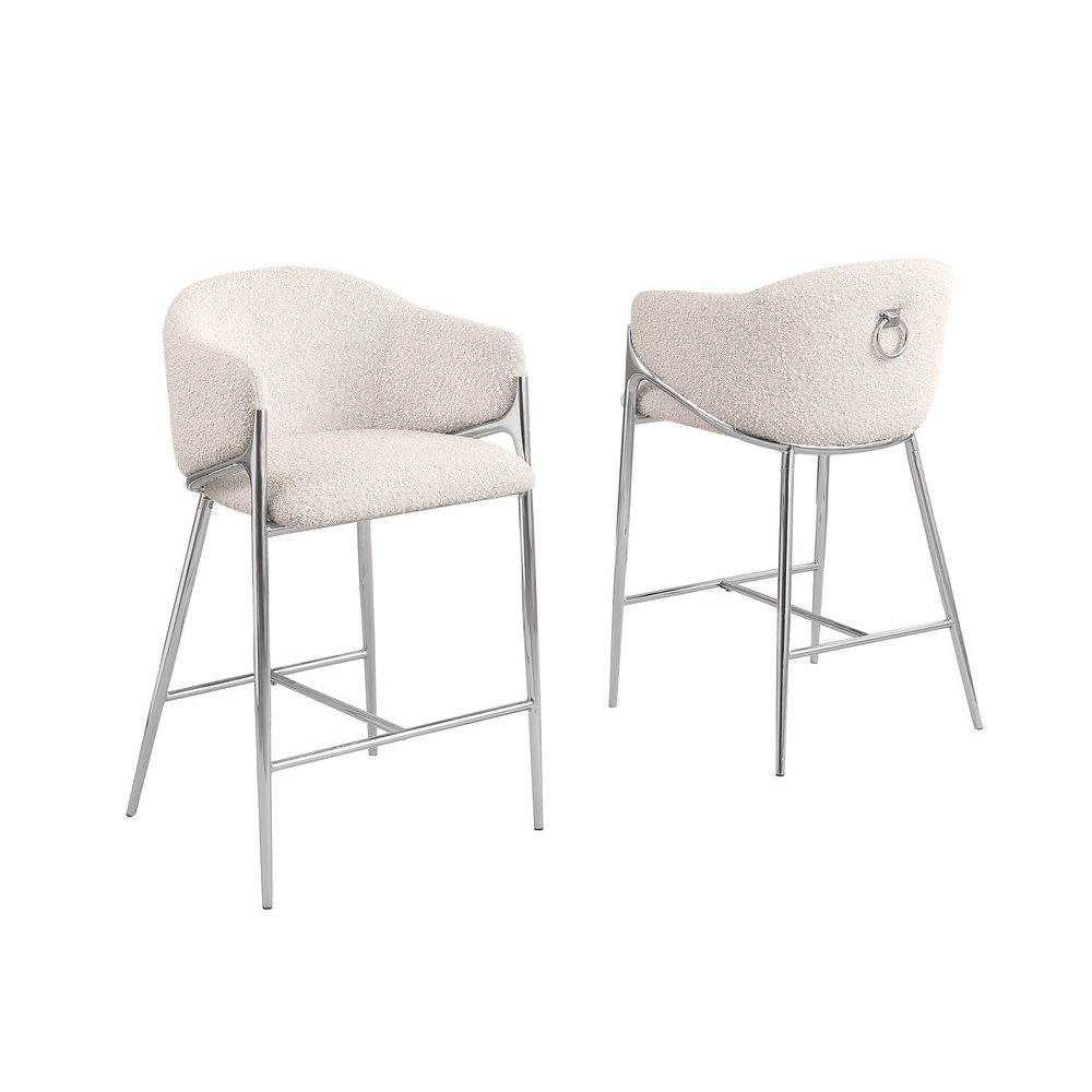 Cream Counterheight (26″) In Boucle Fabric And Silver Chrome Base (Set Of 2)