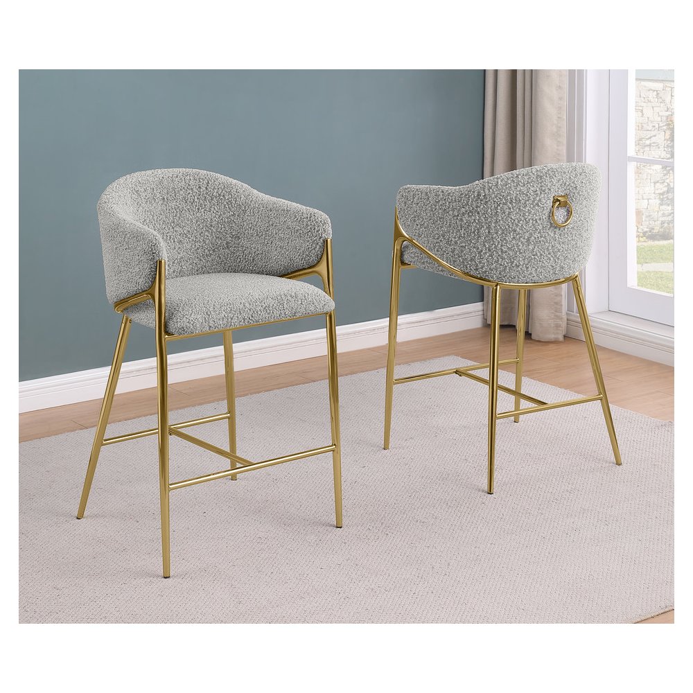 Rich Gray Counterheight (26″) In Boucle Fabric And Gold Chrome Base (Set Of 2)