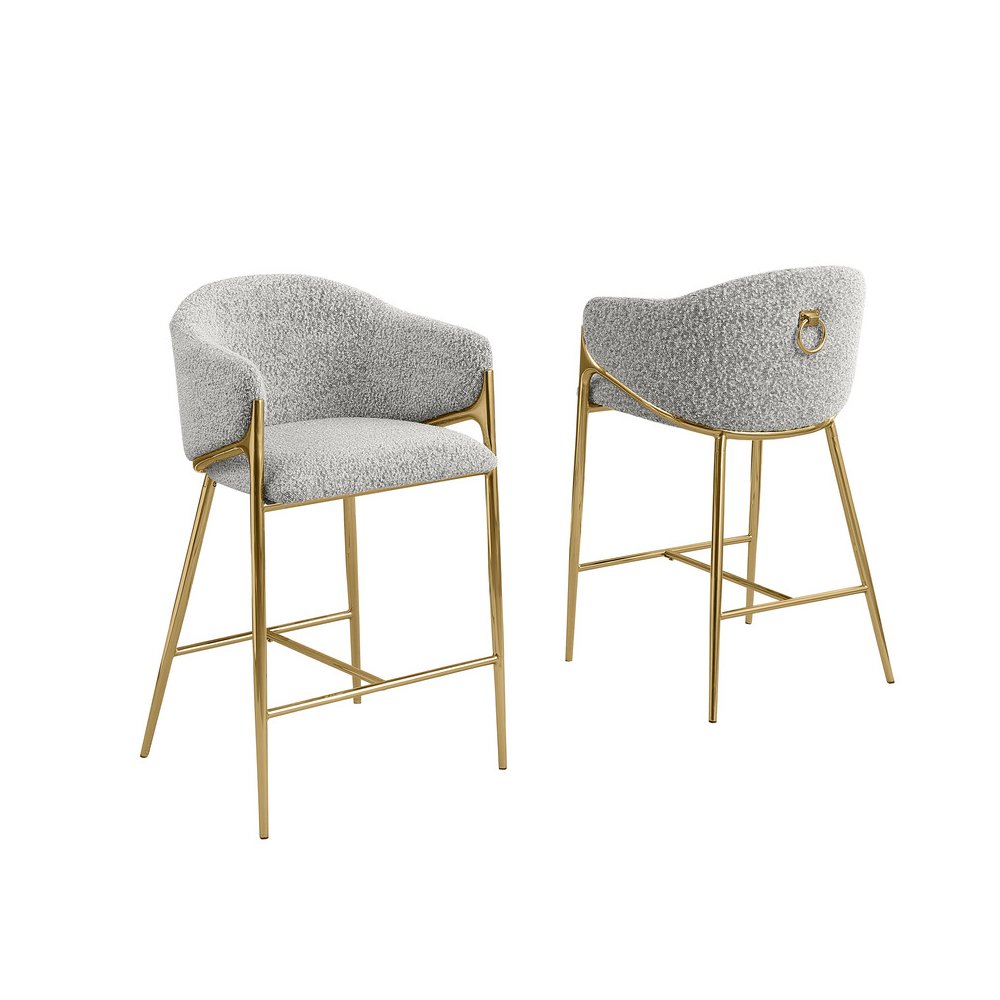 Rich Gray Counterheight (26″) In Boucle Fabric And Gold Chrome Base (Set Of 2)