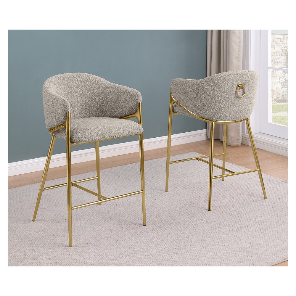 Gray Counterheight (26″) In Boucle Fabric And Gold Chrome Base (Set Of 2)