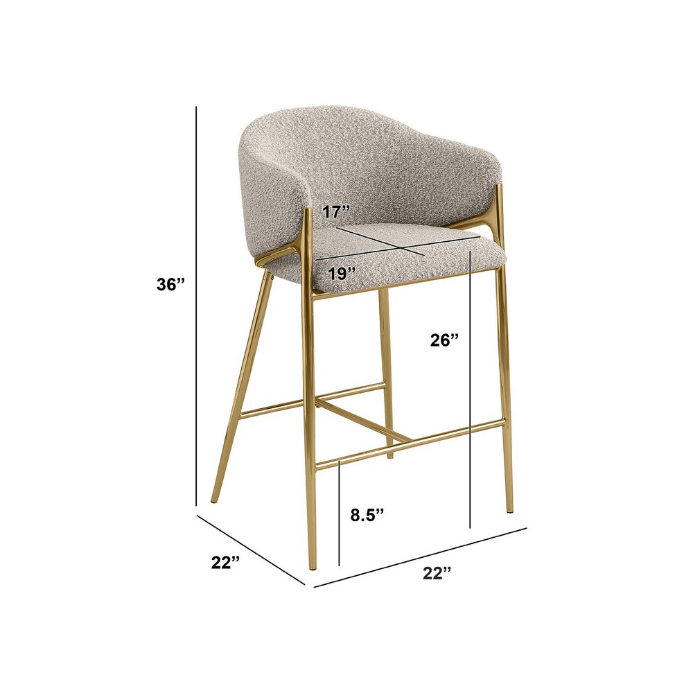 Gray Counterheight (26″) In Boucle Fabric And Gold Chrome Base (Set Of 2)