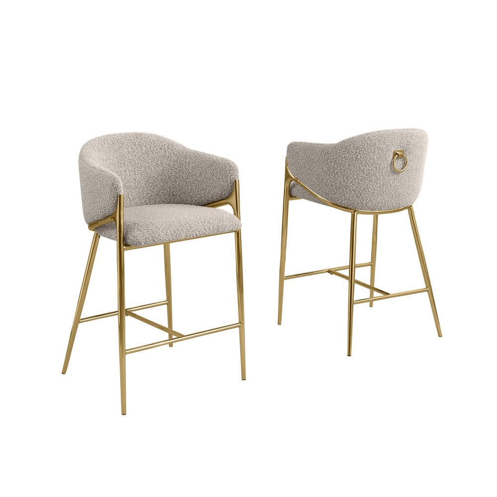 Gray Counterheight (26″) In Boucle Fabric And Gold Chrome Base (Set Of 2)