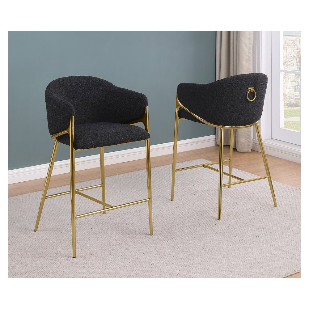 Black Counterheight (26″) In Boucle Fabric And Gold Chrome Base (Set Of 2)