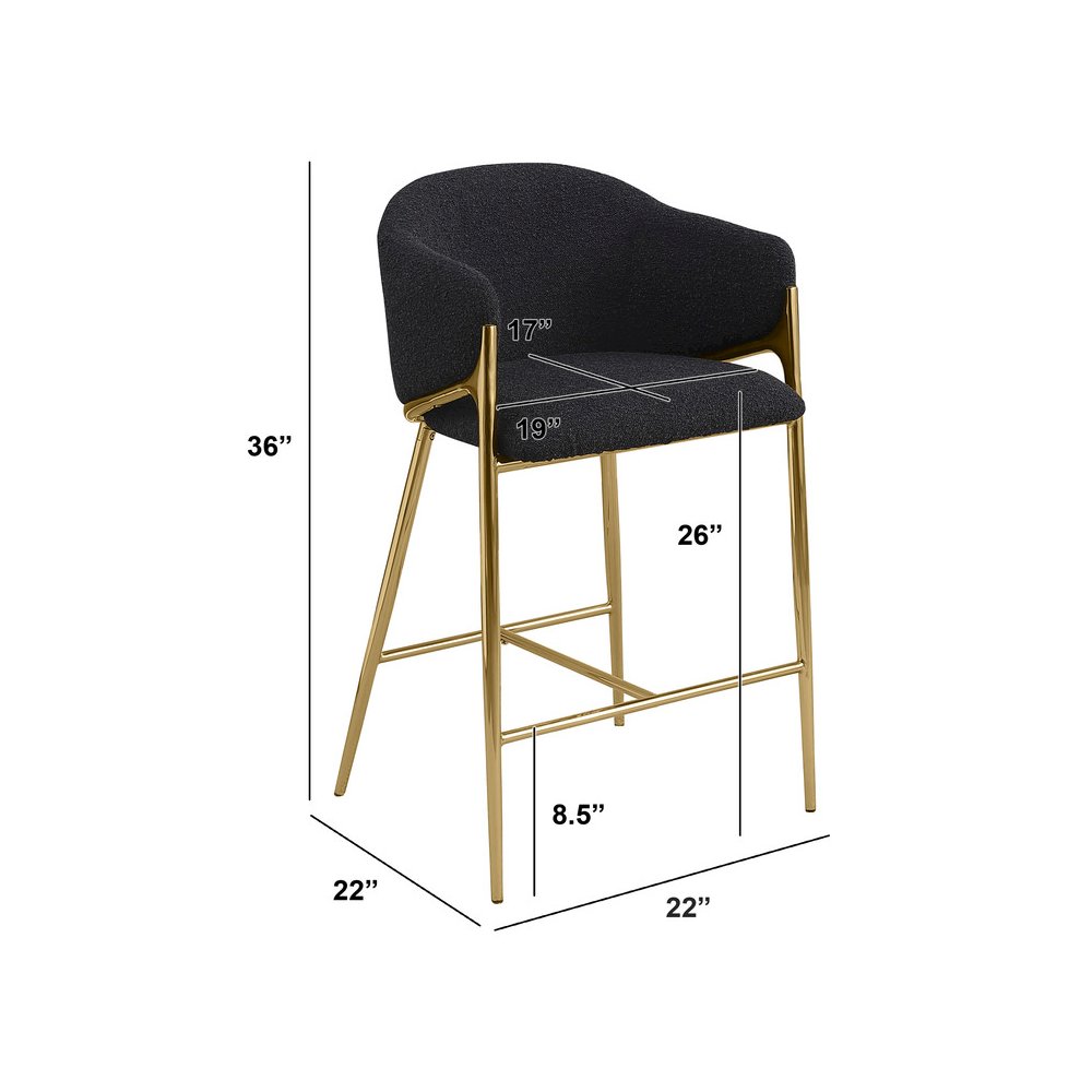 Black Counterheight (26″) In Boucle Fabric And Gold Chrome Base (Set Of 2)