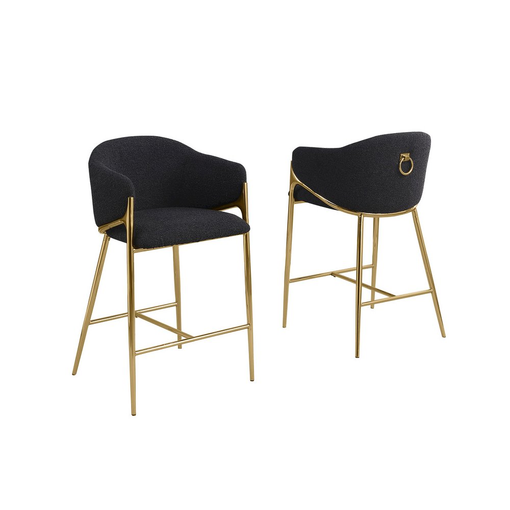 Black Counterheight (26″) In Boucle Fabric And Gold Chrome Base (Set Of 2)