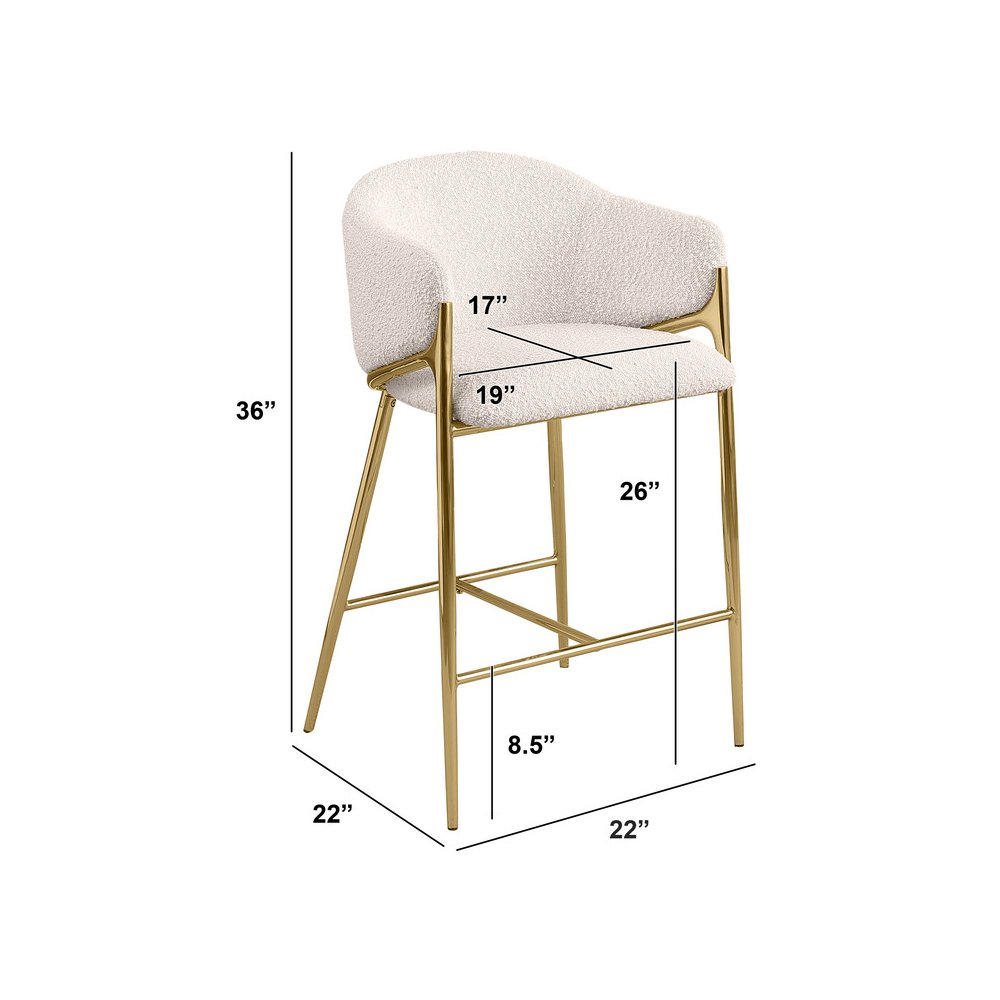 Cream Counterheight (26″) In Boucle Fabric And Gold Chrome Base (Set Of 2)